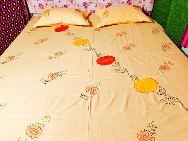 Chikonwala's Applic Work Floral Design Bedsheet