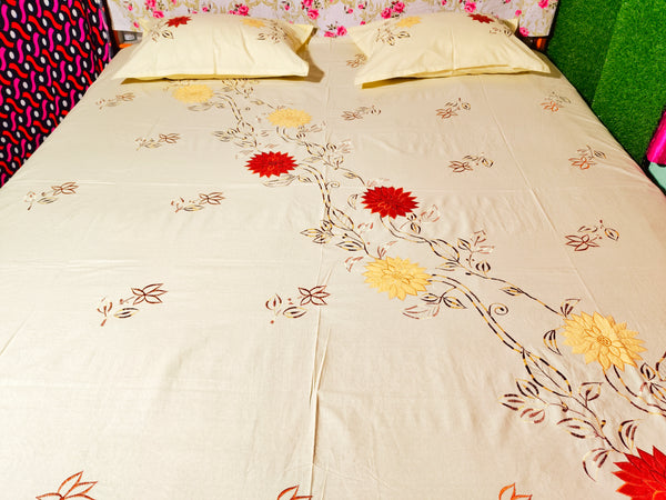 Chikonwala's Applic Work Floral Design Bedsheet