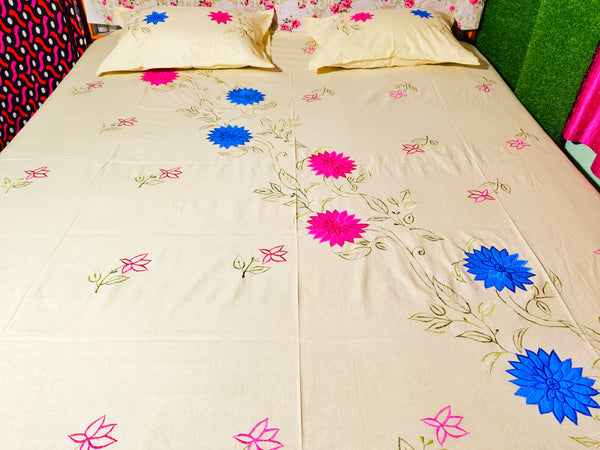 Chikonwala's Applic Work Floral Design Bedsheet