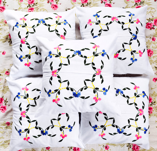 Hand Embroidered Cotton Cushion Covers (Set of 5)