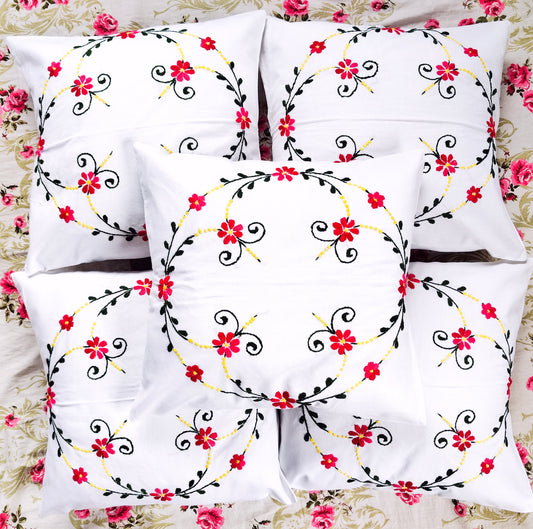 Hand Embroidered Cotton Cushion Covers (Set of 5)