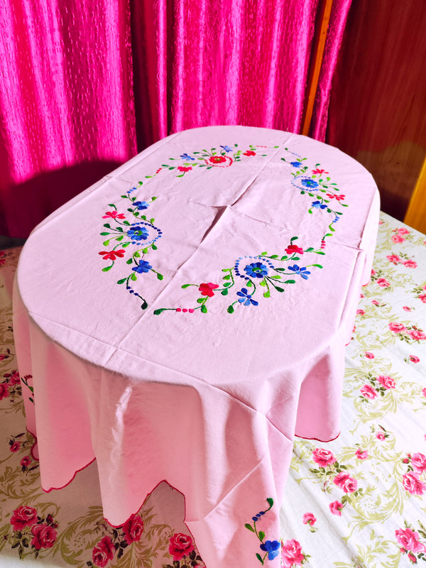 Hand Embroidered Floral Table Cover