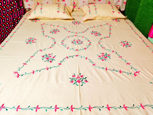 Chikonwala's Hand Embroidered Floral Design Bedsheet