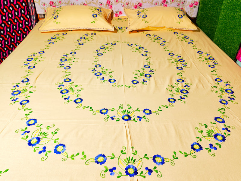 Chikonwala's Hand Embroidered Floral Design Bedsheet