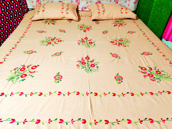 Chikonwala's Hand Embroidered Floral Design Bedsheet