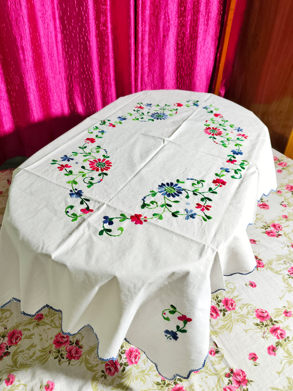 Hand Embroidered Floral Table Cover