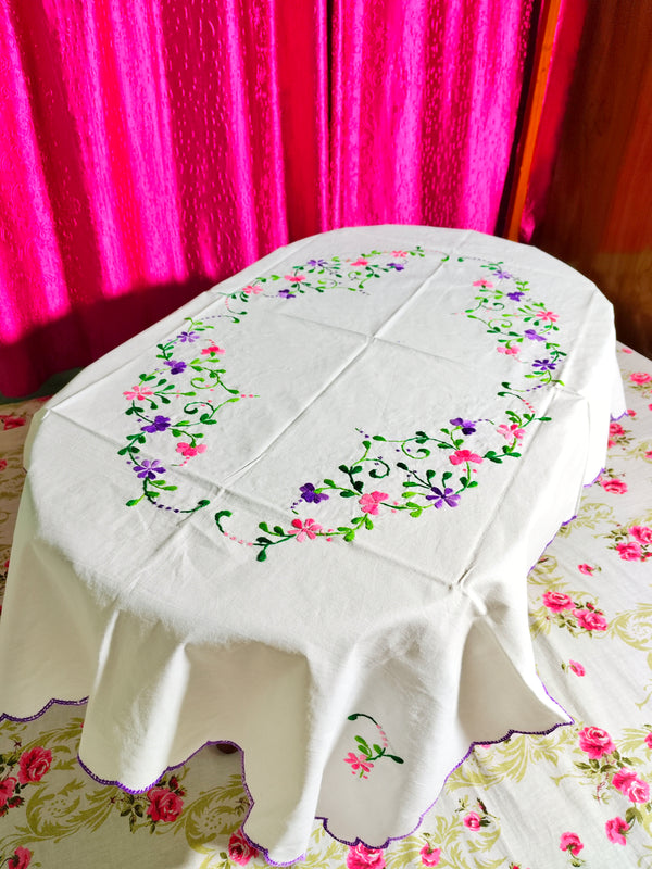 Hand Embroidered Floral Table Cover