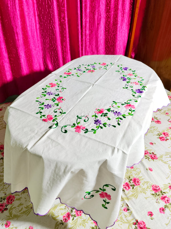 Hand Embroidered Floral Table Cover