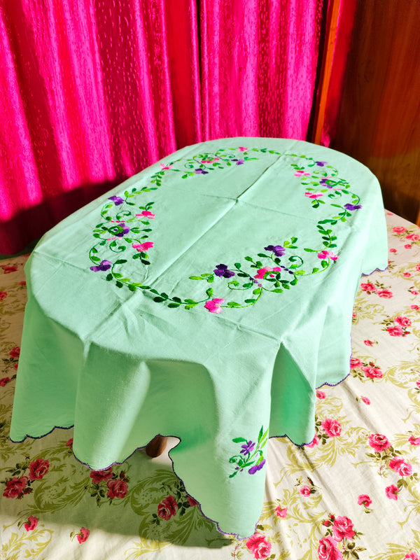 Hand Embroidered Floral Table Cover