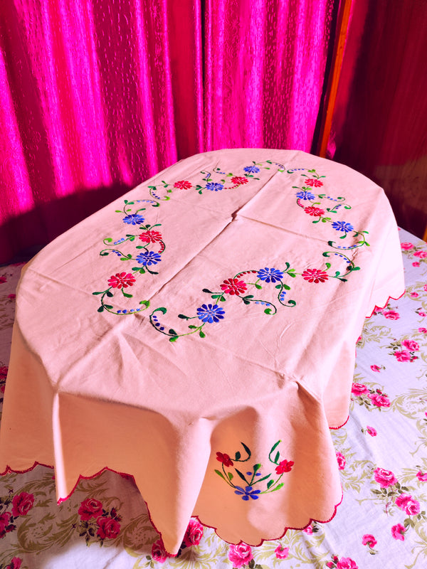 Hand Embroidered Floral Table Cover