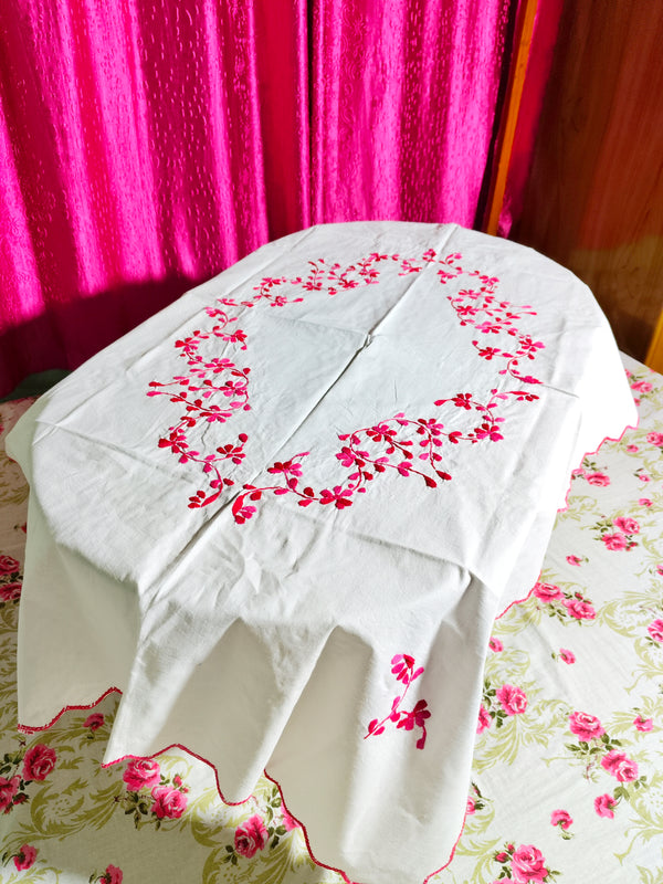 Hand Embroidered Floral Table Cover