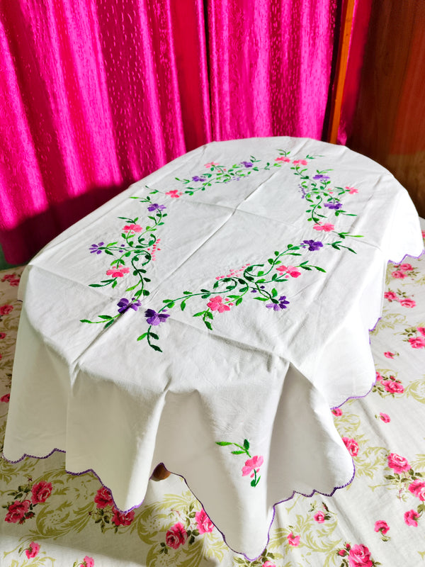 Hand Embroidered Floral Table Cover