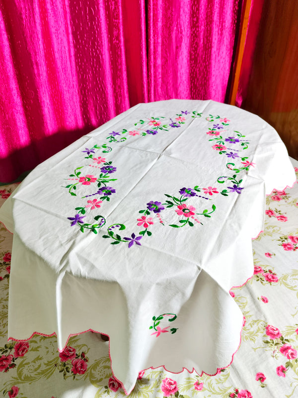 Hand Embroidered Floral Table Cover