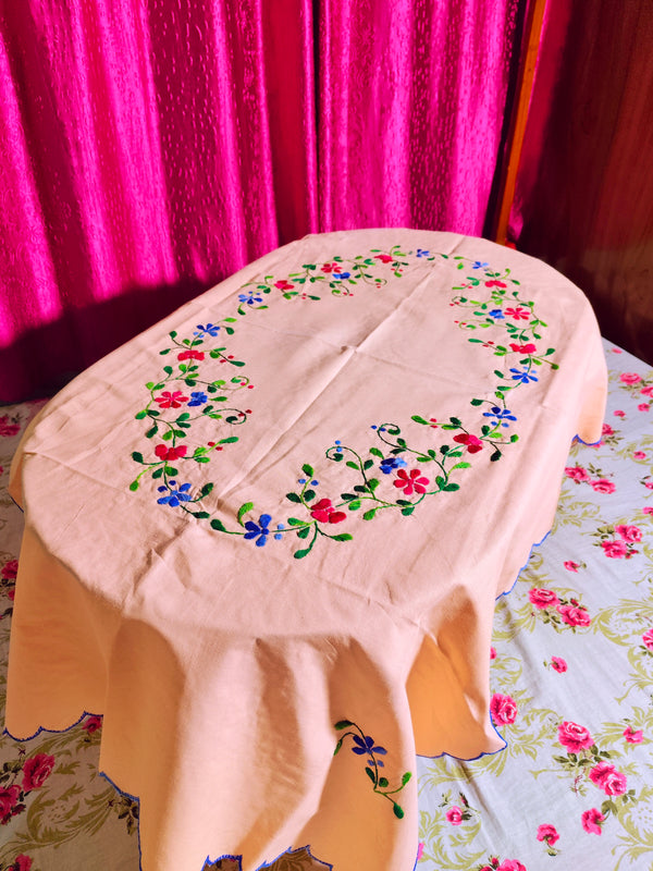 Hand Embroidered Floral Table Cover