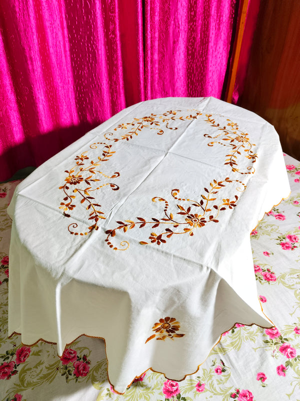 Hand Embroidered Floral Table Cover