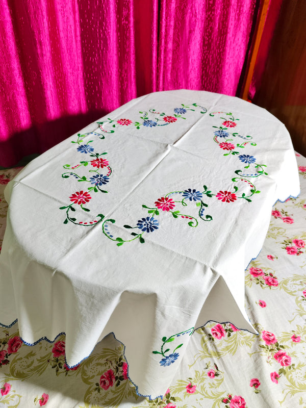 Hand Embroidered Floral Table Cover