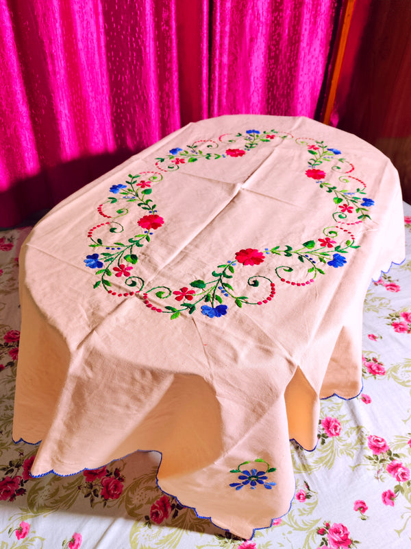 Hand Embroidered Floral Table Cover