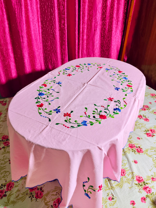 Hand Embroidered Floral Table Cover