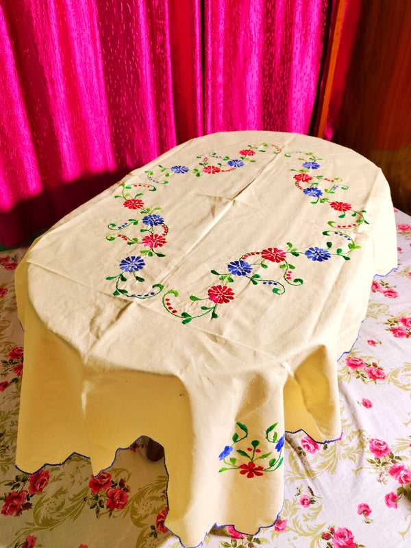 Hand Embroidered Floral Table Cover