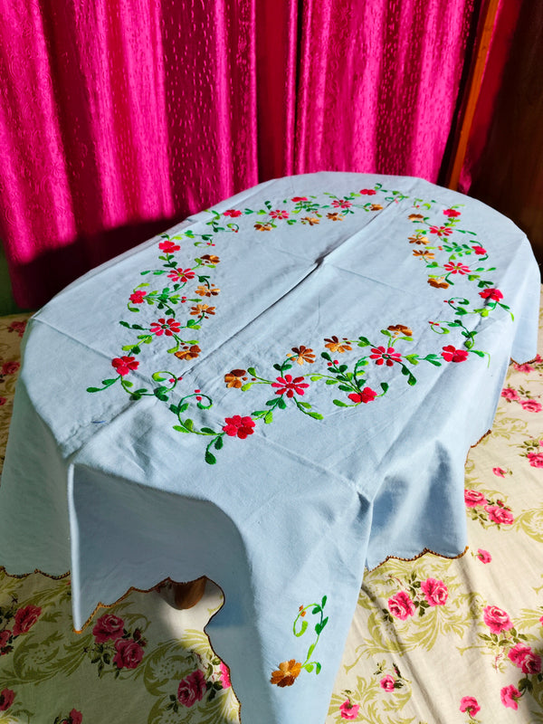 Hand Embroidered Floral Table Cover