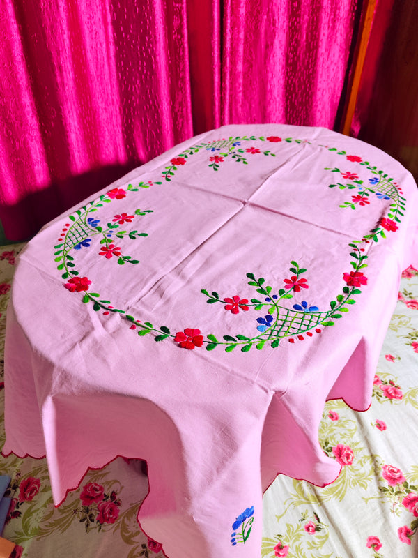 Hand Embroidered Floral Table Cover