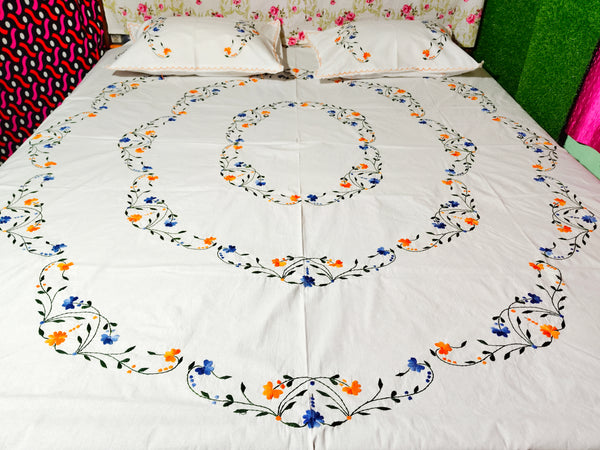 Chikonwala's Machine Embroidered Floral Design Bedsheet