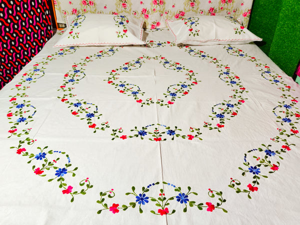 Chikonwala's Machine Embroidered Floral Design Bedsheet