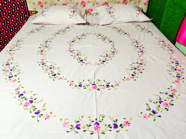 Chikonwala's Machine Embroidered Floral Design Bedsheet