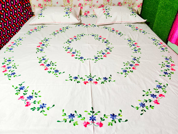 Chikonwala's Machine Embroidered Floral Design Bedsheet