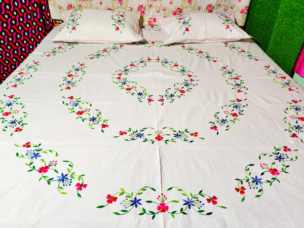 Chikonwala's Machine Embroidered Floral Design Bedsheet