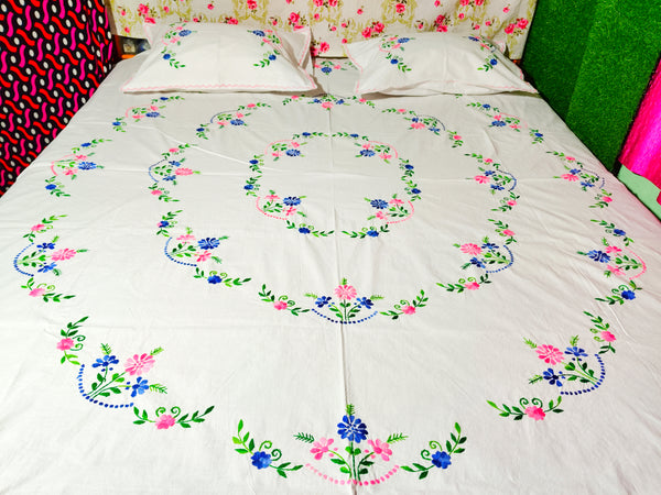 Chikonwala's Machine Embroidered Floral Design Bedsheet