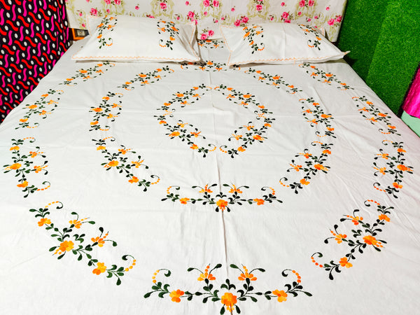 Chikonwala's Machine Embroidered Floral Design Bedsheet