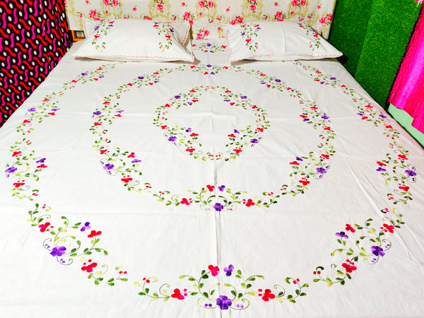 Chikonwala's Machine Embroidered Floral Design Bedsheet