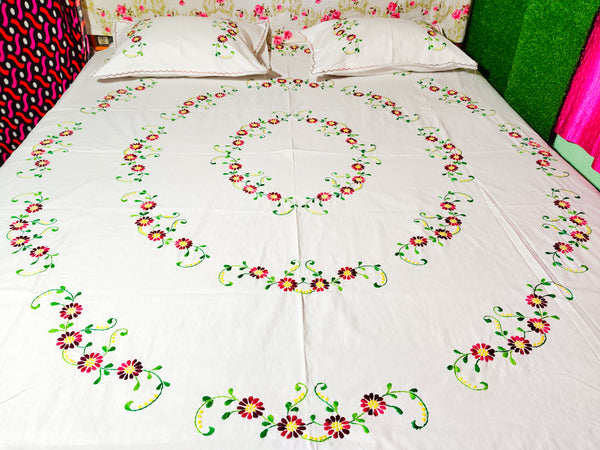 Chikonwala's Machine Embroidered Floral Design Bedsheet