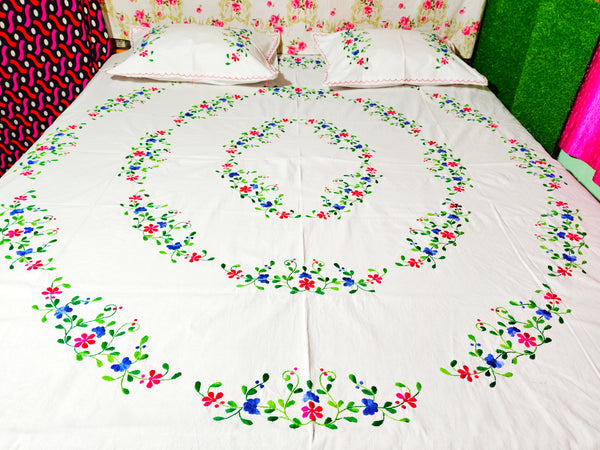 Chikonwala's Machine Embroidered Floral Design Bedsheet