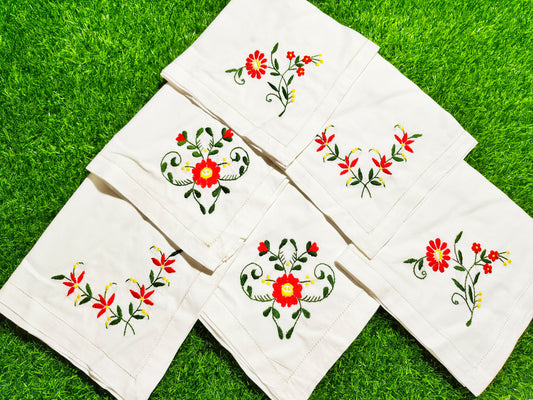 Hand Embroidered Pure Cotton Napkins (Set of 6)