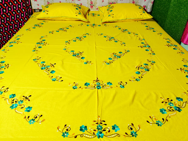 Chikonwala's Machine Embroidered Floral Design Bedsheet