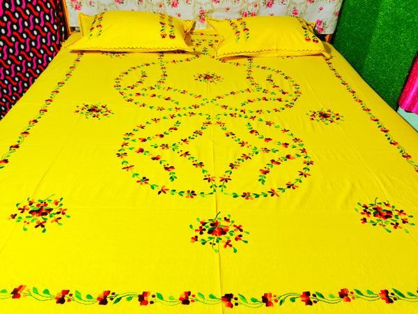 Chikonwala's Machine Embroidered Floral Design Bedsheet