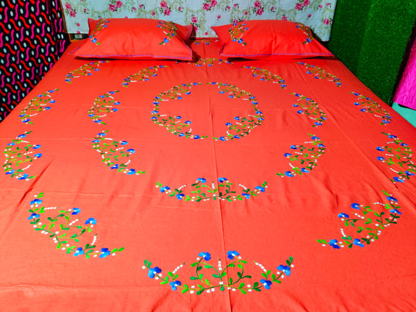 Chikonwala's Machine Embroidered Floral Design Bedsheet