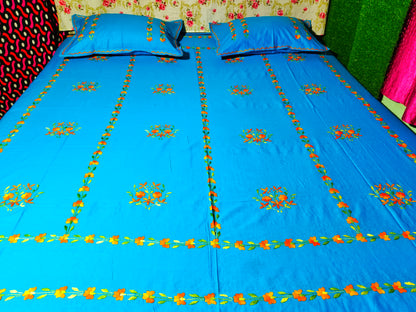 Chikonwala's Hand Embroidered Floral Design Bedsheet