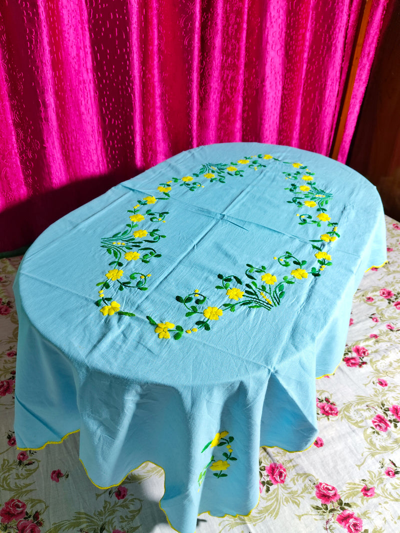 Hand Embroidered Floral Table Cover