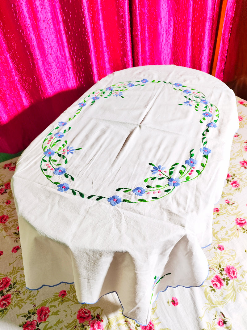 Hand Embroidered Floral Table Cover