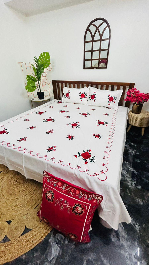 Chikonwala's Machine Embroidered Floral Design Bedsheet