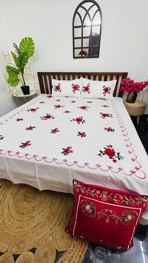 Chikonwala's Machine Embroidered Floral Design Bedsheet