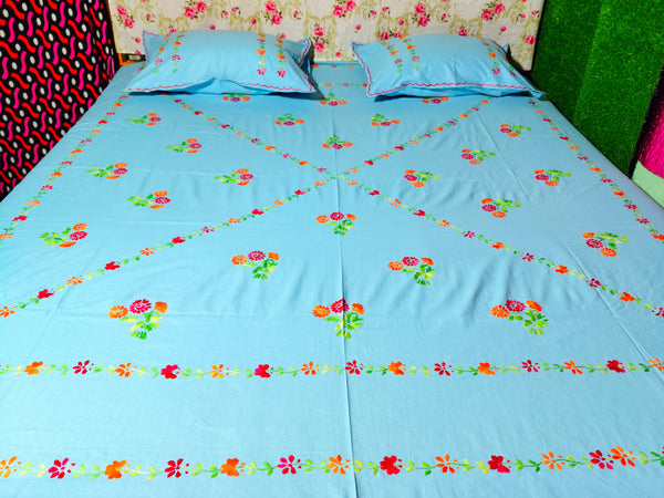 Chikonwala's Hand Embroidered Floral Design Bedsheet