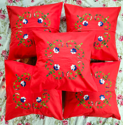 Hand Embroidered Cotton Cushion Covers (Set of 5)