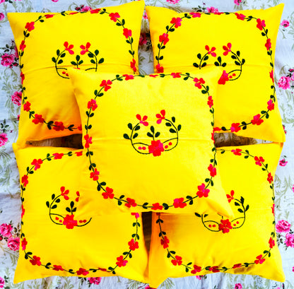 Hand Embroidered Cotton Cushion Covers (Set of 5)