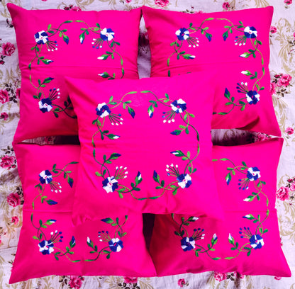 Hand Embroidered Cotton Cushion Covers (Set of 5)