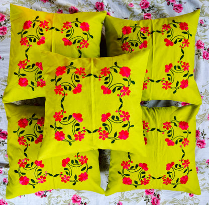 Hand Embroidered Cotton Cushion Covers (Set of 5)