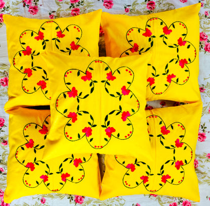 Hand Embroidered Cotton Cushion Covers (Set of 5)